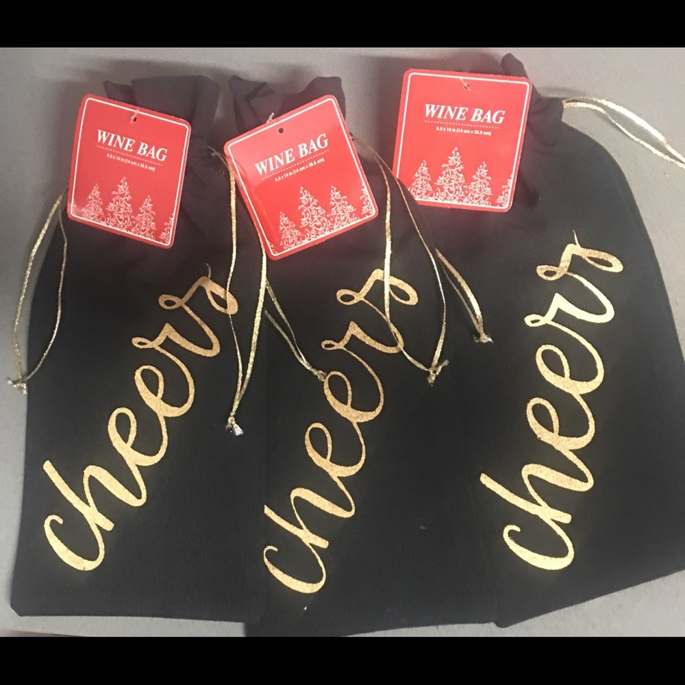 Black/Gold “CHEERS” Canvas Wine Bags 🍷Set 0f 3